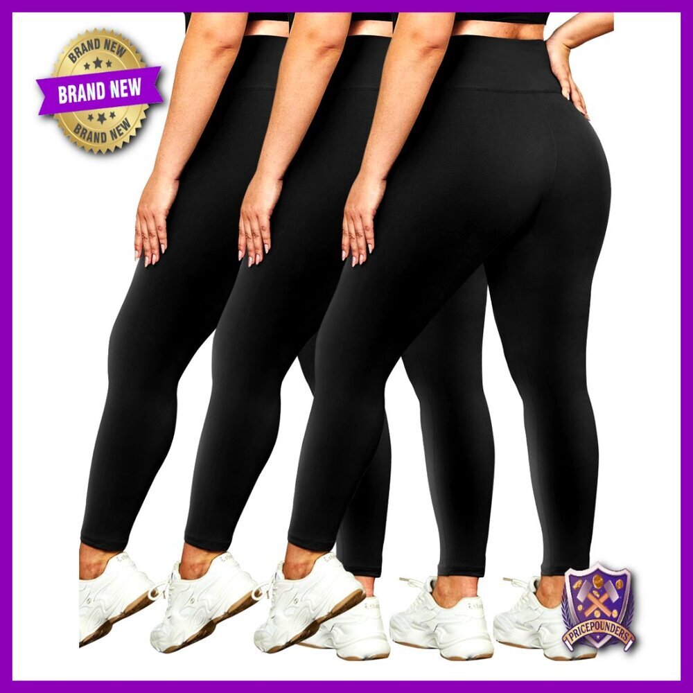 Plus Size High Waist Leggings 3 Pack Stretchy Soft Yoga Workout Pants